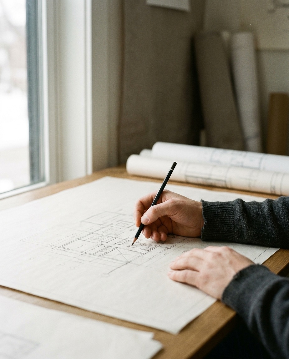 Boceto de arquitectura de un proyecto dibujado a mano sobre papel